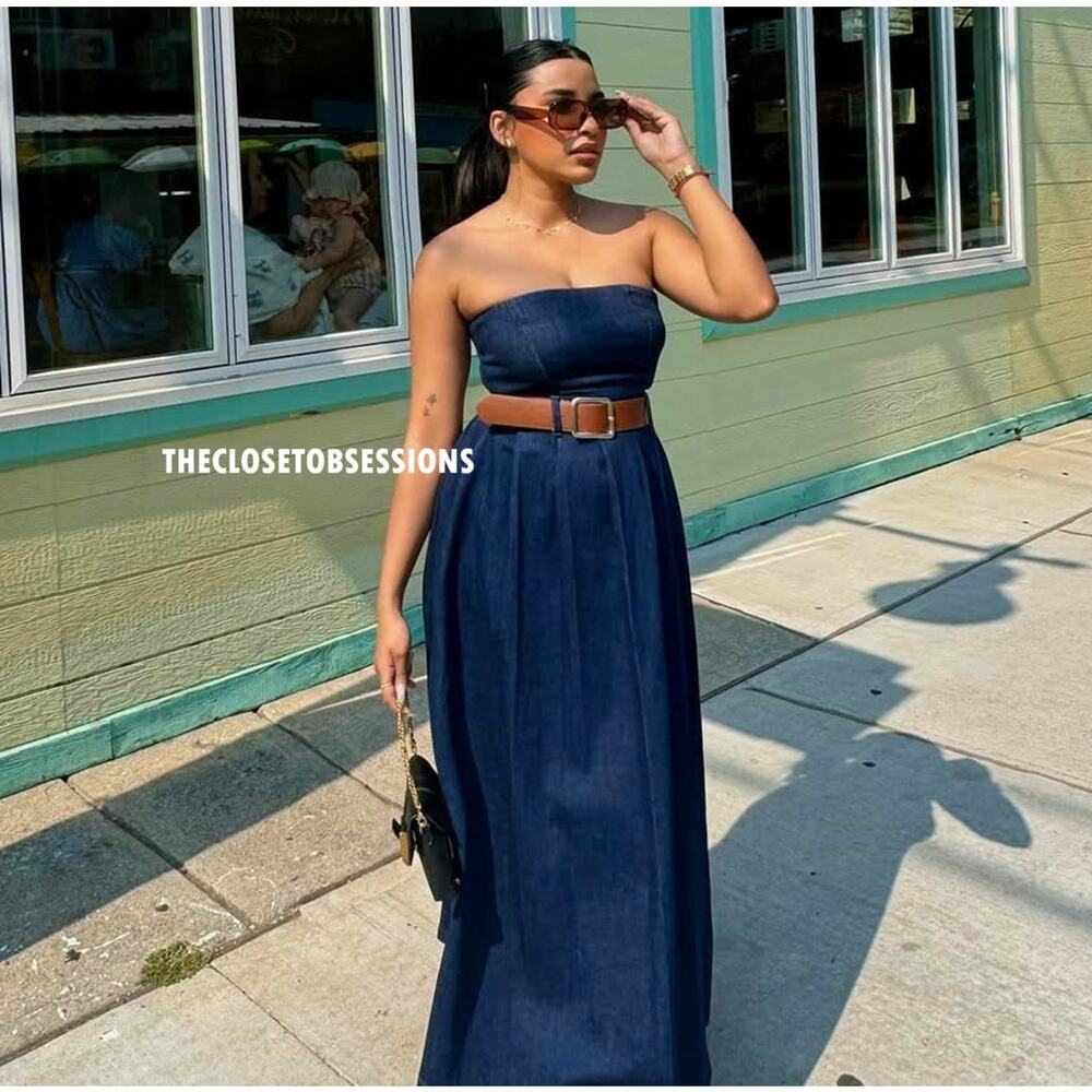 ZARA Blogger Fave Belted Strapless Dress NWT ✨ Elegant A-Line Size M - Picture 14 of 16